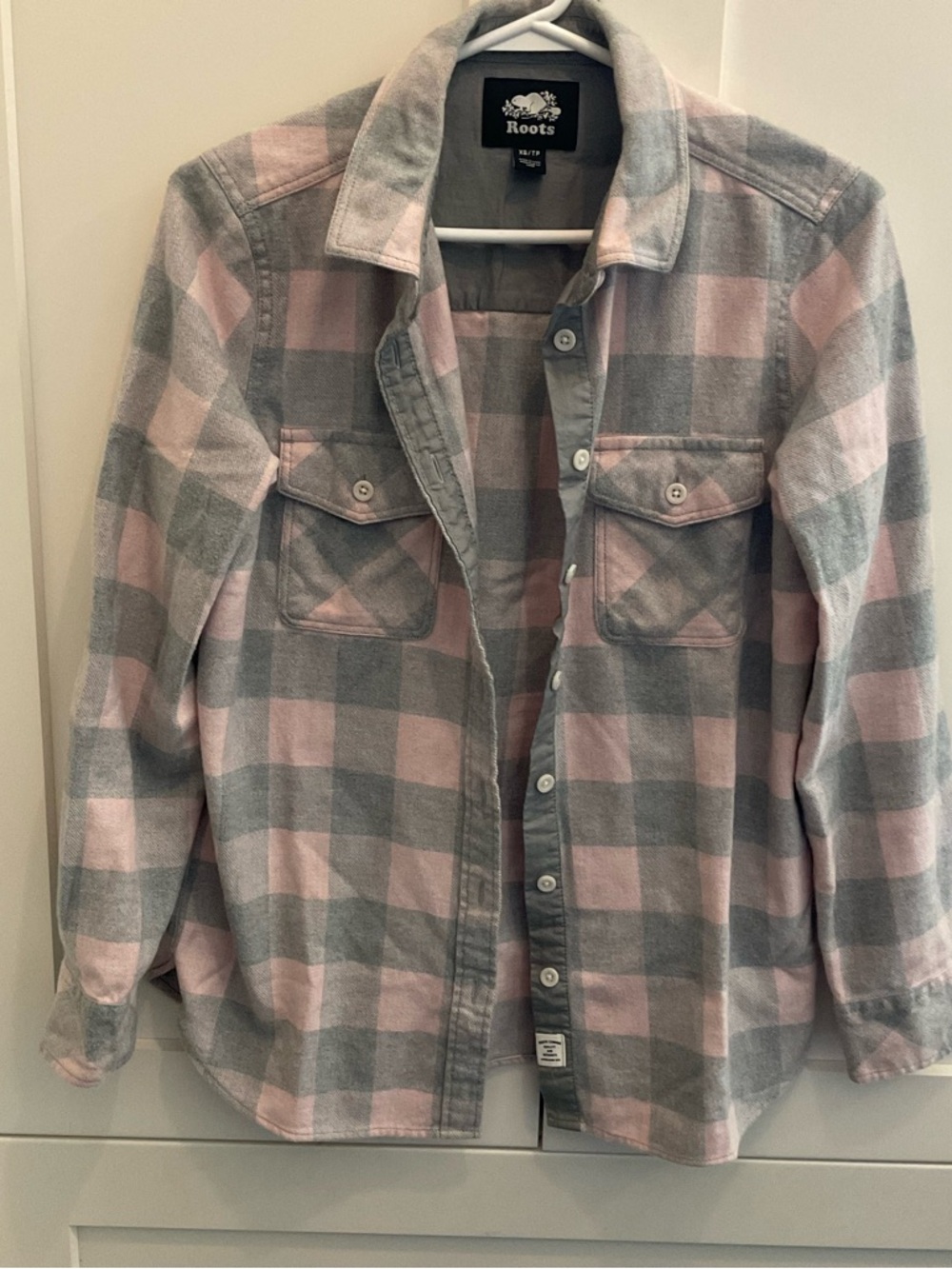 Roots Pink and Gray Buffalo-Check Flannel Shirt Size XS